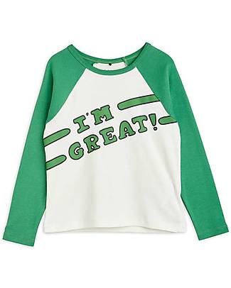 Mini Rodini Maglia Maniche Lunghe - I Am Great - Verde - 100% Cotone Organico Maglie Manica Lunga