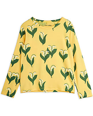 Mini Rodini Maglia Maniche Lunghe - Lily of the Valley - Giallo - 100% Cotone Organico Maglie Manica Lunga