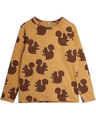 Mini Rodini Maglia Maniche Lunghe Raglan Scoiattoli - Marrone - Cotone Bio T-Shirt e Canotte