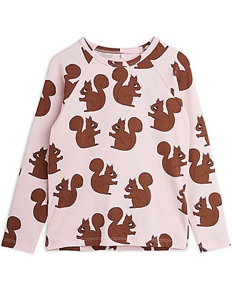 Mini Rodini Maglia Maniche Lunghe Raglan Scoiattoli - Rosa - Cotone Bio T-Shirt e Canotte