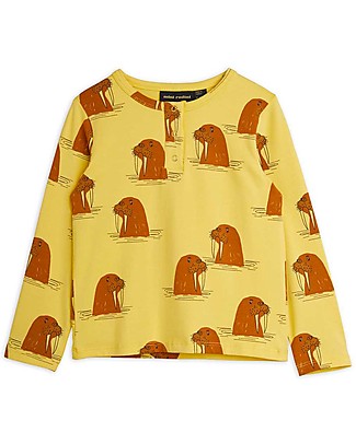 Mini Rodini Maglia Maniche Lunghe Tricheco - Giallo - 100% Cotone Bio T-Shirt e Canotte