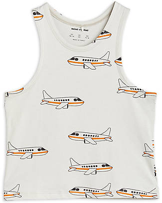 Mini Rodini Maglia senza Maniche - Airplane - Bianco - 100% Cotone Bio GOTS Canotte