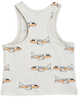 Mini Rodini Maglia senza Maniche - Airplane - Bianco - 100% Cotone Bio GOTS Canotte
