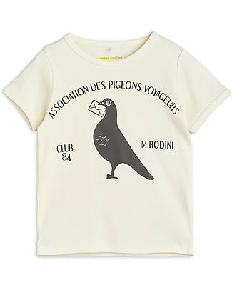 Mini Rodini Maglietta Maniche Corte - Pigeons - Bianco - 100% Cotone Bio GOTS T-shirt