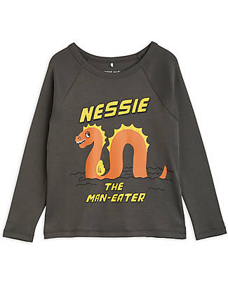 Mini Rodini Maglietta Maniche Lunghe Nessie - Nero - 100% Cotone Biologico Maglie Manica Lunga