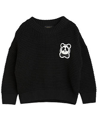 Mini Rodini Maglione Panda Lavorato A Maglia - Nero - 100% Cotone Biologico Maglioni