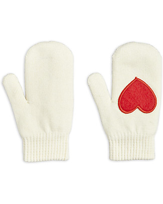 Mini Rodini Muffole Cuore - Bianco Sporco - Cotone Bio Guanti e Muffole