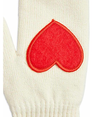 Mini Rodini Muffole Cuore - Bianco Sporco - Cotone Bio Guanti e Muffole