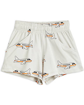 Mini Rodini Pantaloncini Corti - Aereoplano - Bianco - 100% Cotone Bio GOTS Pantaloni Corti