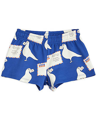 Mini Rodini Pantaloncini Corti - Pigeons - Blu - 100% Cotone Bio GOTS Pantaloni Corti