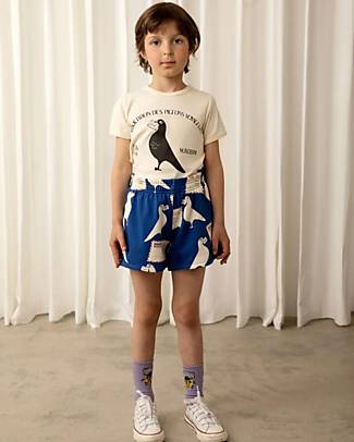 Mini Rodini Pantaloncini Corti - Pigeons - Blu - 100% Cotone Bio GOTS Pantaloni Corti
