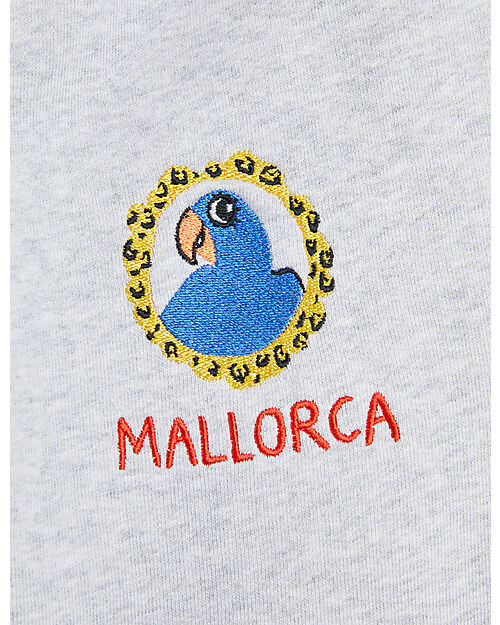 Mini Rodini Pantaloni da Tuta - Ricamo Pappagallo - Grigio - 100% Cotone Bio GOTS Pantaloni Lunghi