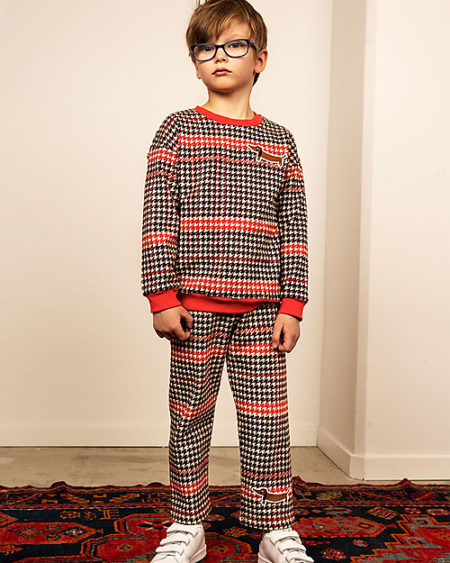 Mini Rodini Pantaloni in Felpa a Quadri, Rosso - 100% Cotone Bio Pantaloni Lunghi
