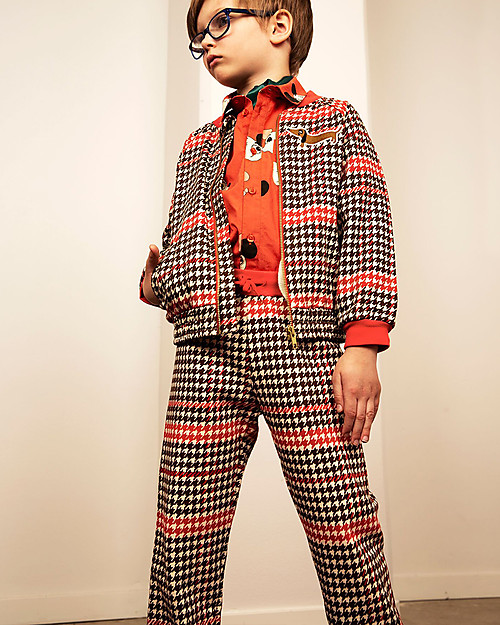 Mini Rodini Pantaloni in Felpa a Quadri, Rosso - 100% Cotone Bio Pantaloni Lunghi