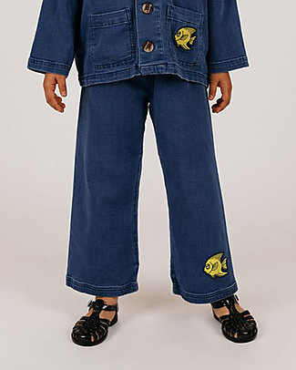 Mini Rodini Pantaloni Jeans Gamba Larga con Vita Alta Elasticizzata Pantaloni Lunghi