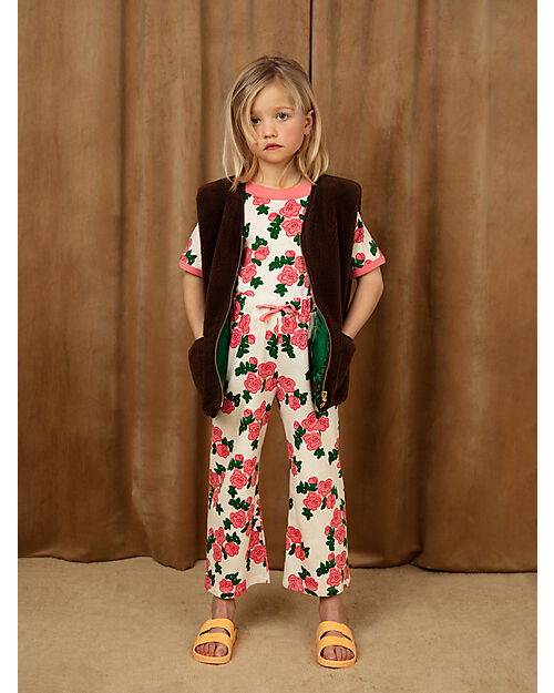 Mini Rodini Pantaloni Lunghi - Rose - Bianco e Rosa - 100% Cotone Bio GOTS Pantaloni Lunghi