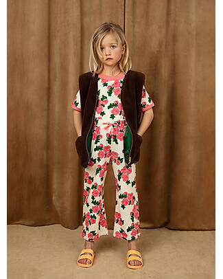 Mini Rodini Pantaloni Lunghi - Rose - Bianco e Rosa - 100% Cotone Bio GOTS Pantaloni Lunghi
