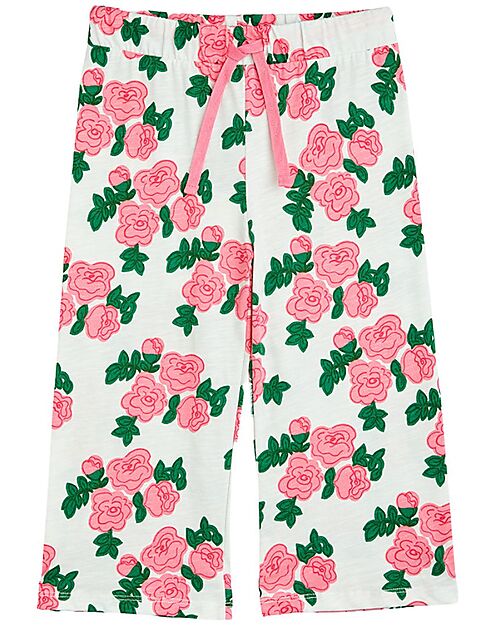 Mini Rodini Pantaloni Lunghi - Rose - Bianco e Rosa - 100% Cotone Bio GOTS Pantaloni Lunghi