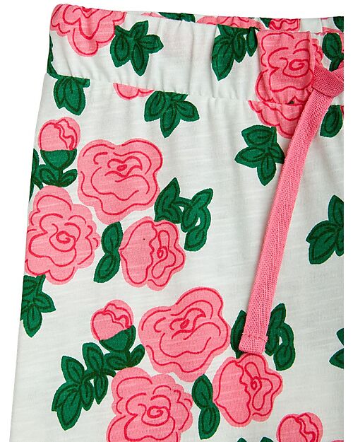 Mini Rodini Pantaloni Lunghi - Rose - Bianco e Rosa - 100% Cotone Bio GOTS Pantaloni Lunghi