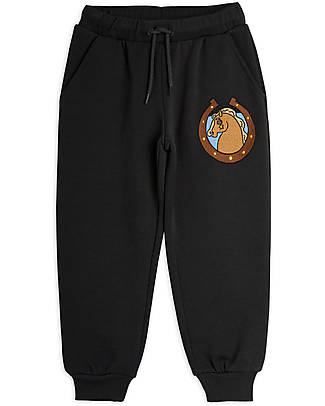 Mini Rodini Pantaloni Tuta - Cavallo - Nero - 100% Cotone Organico Pantaloni Lunghi