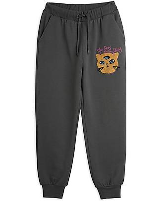 Mini Rodini Pantaloni Tuta - Gatto - Grigio - 100% cotone bio Pantaloni Lunghi