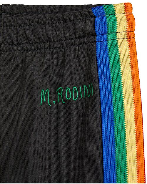 Mini Rodini Pantaloni Tuta - Nero - Bande Laterali Arcobaleno - 100% Cotone Bio GOTS Pantaloni Lunghi