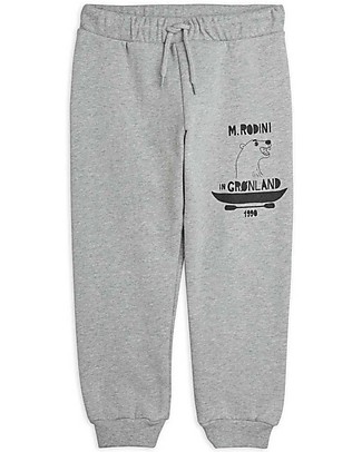 Mini Rodini Pantaloni Tuta Orso Polare - Grigio - 100% Cotone Bio Pantaloni Lunghi