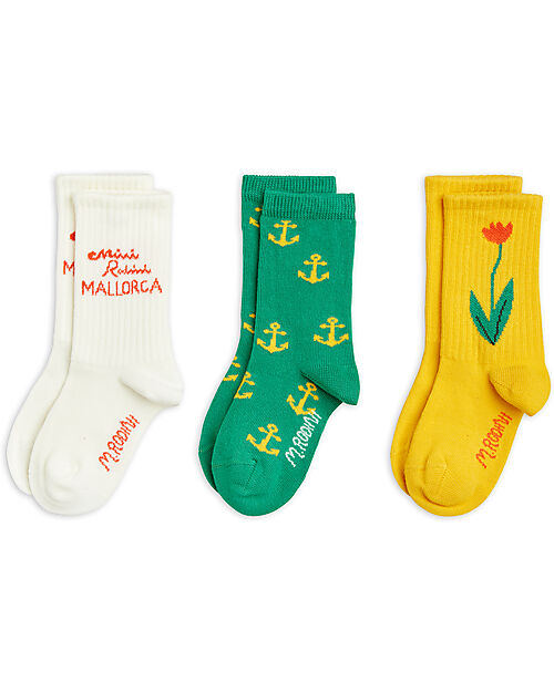 Mini Rodini Set 3 Calzini - Mallorca - Multicolore - Cotone Bio GOTS Calzini