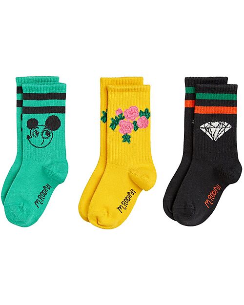Mini Rodini Set 3 Calzini Ritzrats - Multicolore - Cotone Bio GOTS Calzini