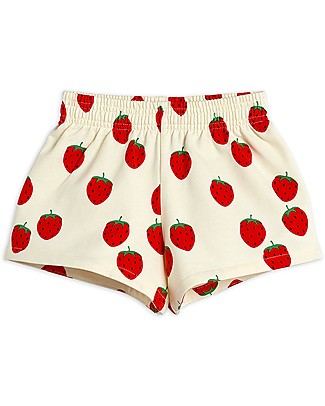 Mini Rodini Shorts in Felpa Fragole - Bianco - 100% Cotone bio Pantaloni Corti