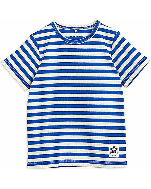 Mini Rodini T-shirt a Costine - Righe Blu - Cotone bio Elasticizzato T-shirt
