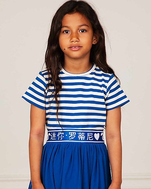Mini Rodini T-shirt a Costine - Righe Blu - Cotone bio Elasticizzato T-shirt