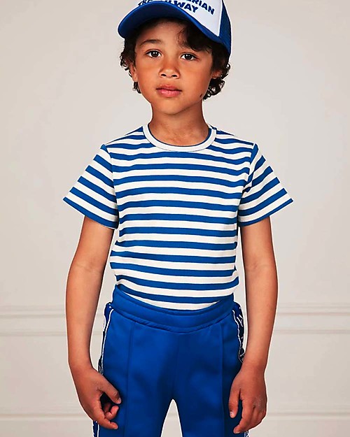 Mini Rodini T-shirt a Costine - Righe Blu - Cotone bio Elasticizzato T-shirt