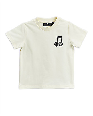 Mini Rodini T-shirt Bianca con Nota - Cotone Bio Elasticizzato Maglie Manica Lunga