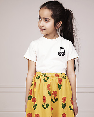 Mini Rodini T-shirt Bianca con Nota - Cotone Bio Elasticizzato Maglie Manica Lunga
