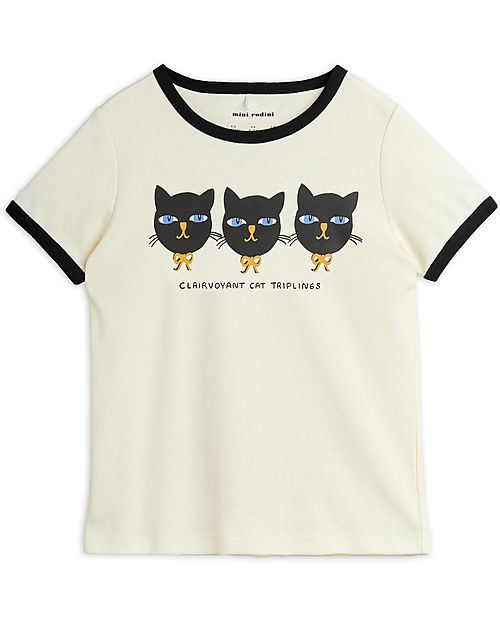Mini Rodini T-Shirt - Cat triples - Bianco - Cotone Bio T-shirt