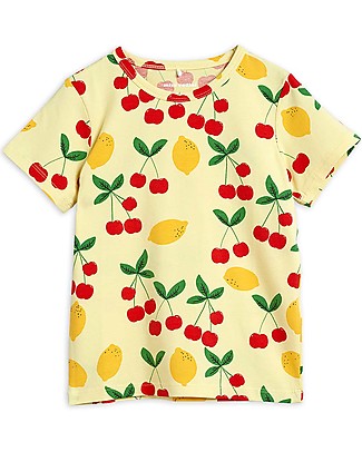 Mini Rodini T-shirt Ciliegie e Limoni - Gialla - Cotone bio elasticizzato T-Shirt e Canotte
