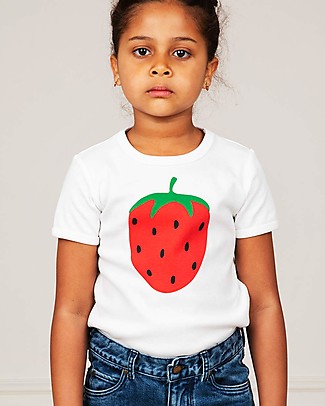 Mini Rodini T-shirt Fragola - Bianca - 100% cotone bio T-Shirt e Canotte
