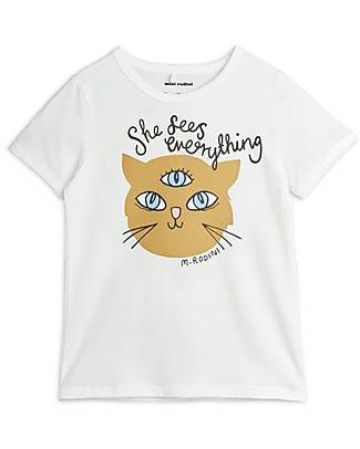 Mini Rodini T-Shirt - Gatto - Bianco - Cotone Bio T-shirt