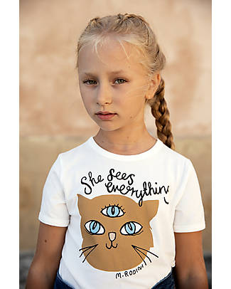 Mini Rodini T-Shirt - Gatto - Bianco - Cotone Bio T-shirt