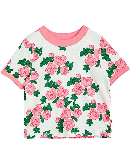 Mini Rodini T-shirt Rose - Bianco e Rosa - 100% Cotone Bio GOTS T-shirt