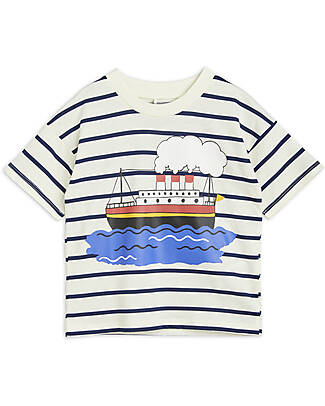 Mini Rodini T-Shirt Traghetto - Righe Blu - 100% Cotone Bio T-shirt