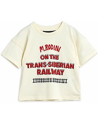 Mini Rodini T-shirt Transsiberian Railways - Bianca - 100% cotone bio T-Shirt e Canotte