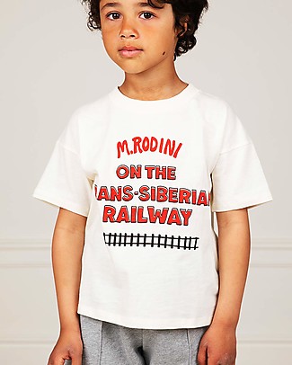 Mini Rodini T-shirt Transsiberian Railways - Bianca - 100% cotone bio T-Shirt e Canotte