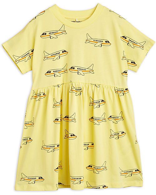 Mini Rodini Vestito Maniche Corte Aeroplano - Giallo - Cotone Bio GOTS Vestiti_