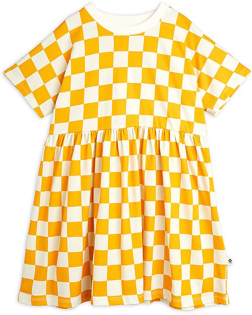 Mini Rodini Vestito Maniche Corte Quadretti - Giallo e Bianco - 100% Cotone Bio Vestiti_
