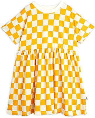Mini Rodini Vestito Maniche Corte Quadretti - Giallo e Bianco - 100% Cotone Bio Vestiti_