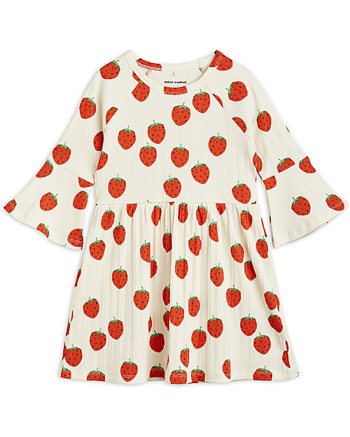 Mini Rodini Vestito Maniche Corte - Strawberries - Bianco - Cotone Bio GOTS Vestiti_