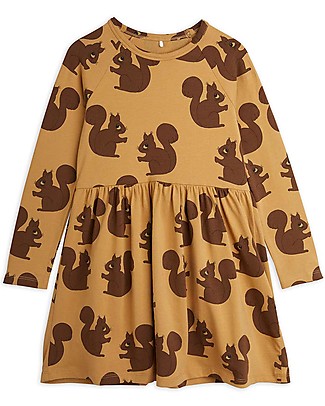 Mini Rodini Vestito Maniche Lunghe Scoiattoli - Marrone - Cotone Bio Vestiti_