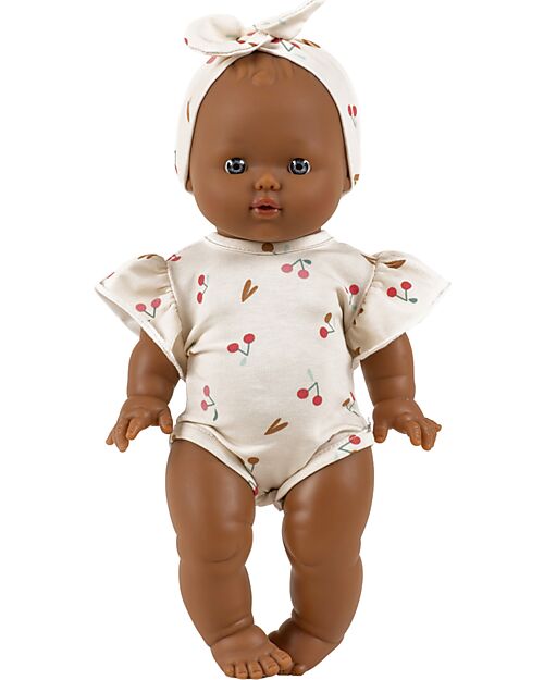 Minikane Bambola Amandine 34cm- Femmina + Set Ondine tutina Corta e Fascia - Ciliegie - Profumata Bambole